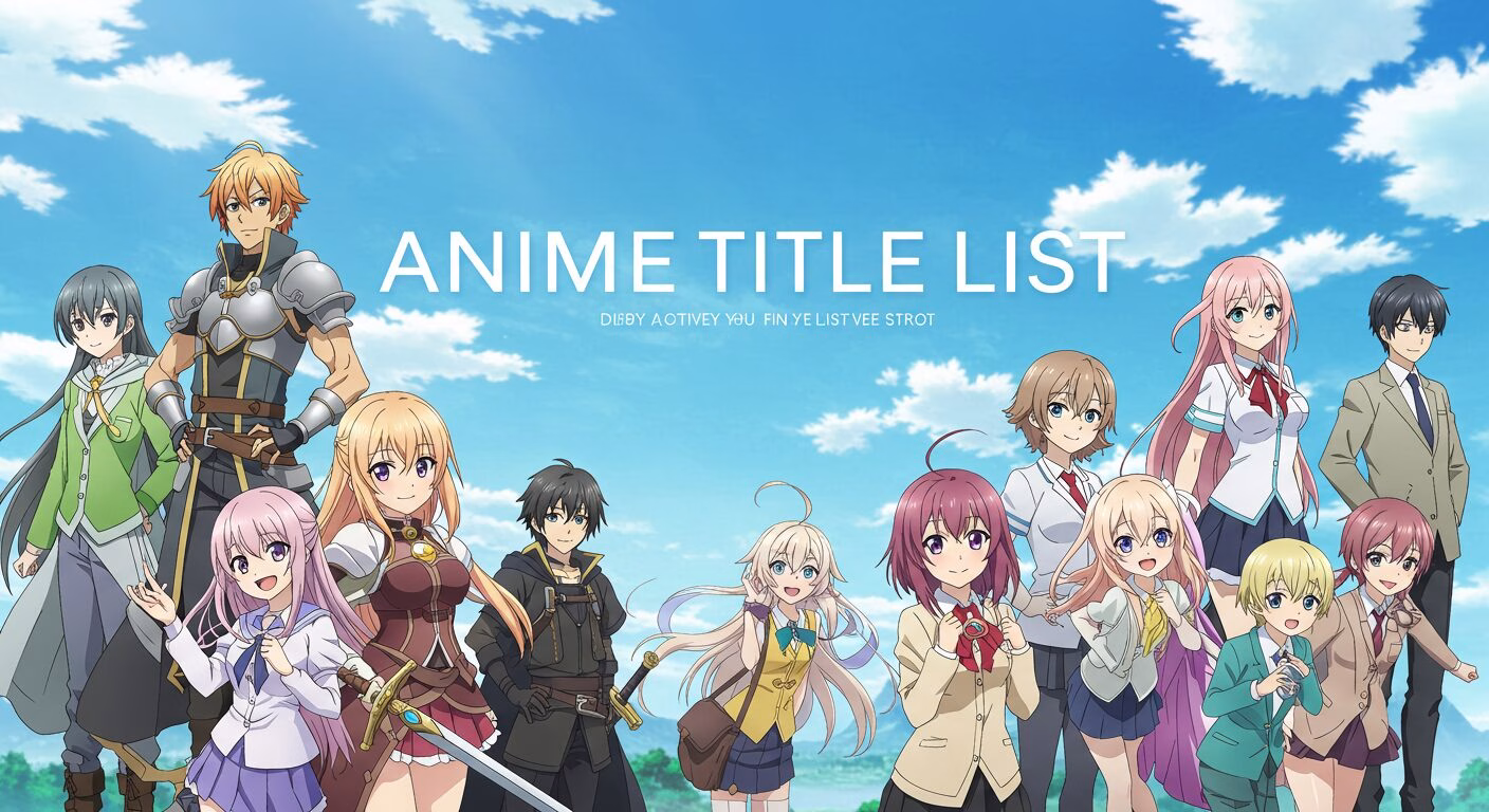 青空の下、ファンタジー風の衣装や学生服を着た男女キャラクターたちが横一列に並ぶアニメ風イラスト。多様な個性が表現されている。AI生成オリジナルイメージ画像/非公式素材